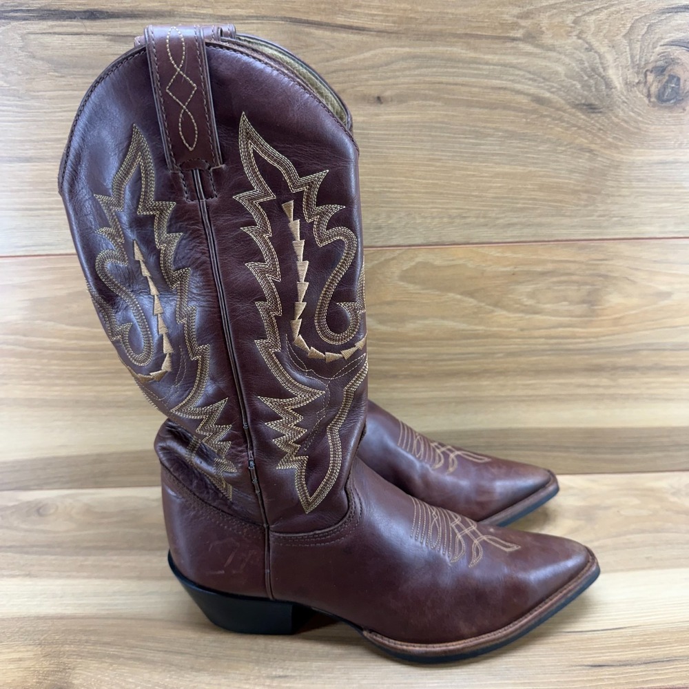 Justin Boots Western Womens 7 B Brown Leather Pointed Toe